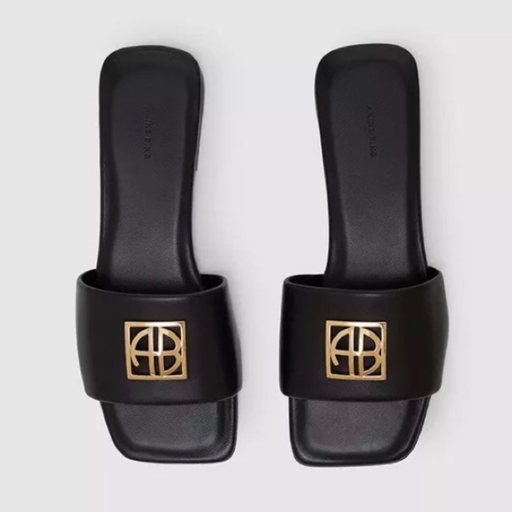 ANINE BING Ria Slides Monogram - Black